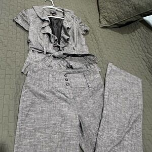 Iz Byer Charcoal Jacket and pants set with Ruffle Detail